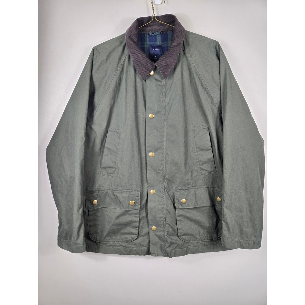 J.Crew Re-Imagined Mens XL Barn Jacket Olive Green Corduroy Collar Plaid Lined